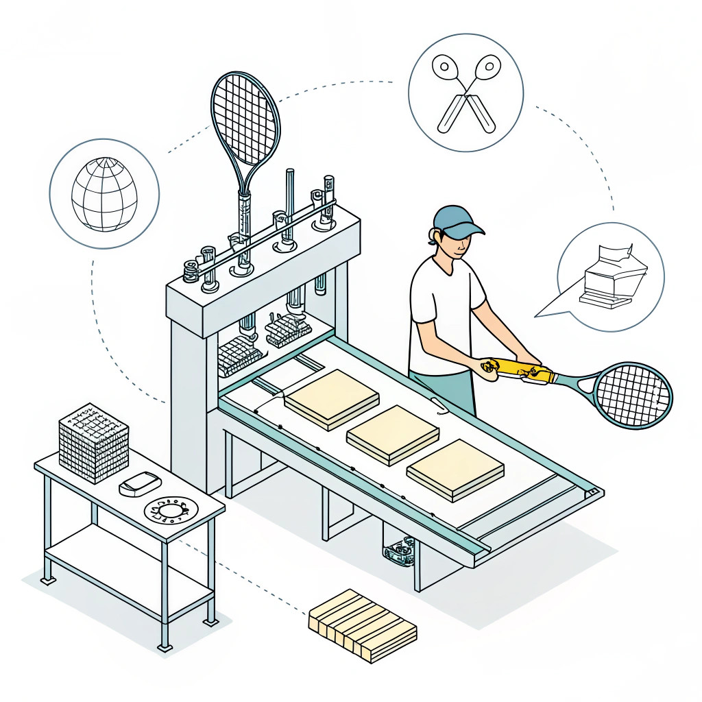 Simple vector art showing layering techniques in padel racket manufacturing