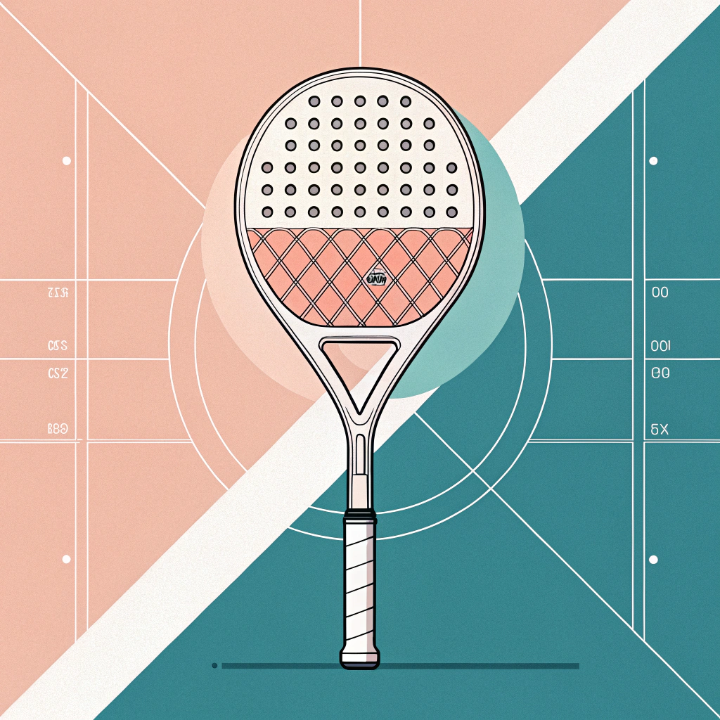 Minimalistic 2D illustration emphasizing the smart bridge element and energy flow in a padel racket