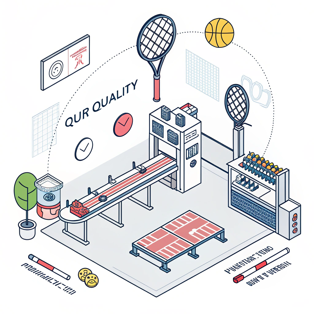 Minimalist illustration of a futuristic padel racket manufacturing process with modern machinery.