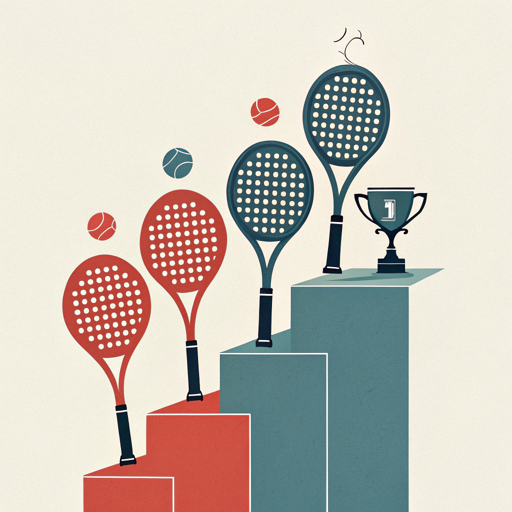 Dynamic minimalistic illustration of padel rackets representing brand excellence.