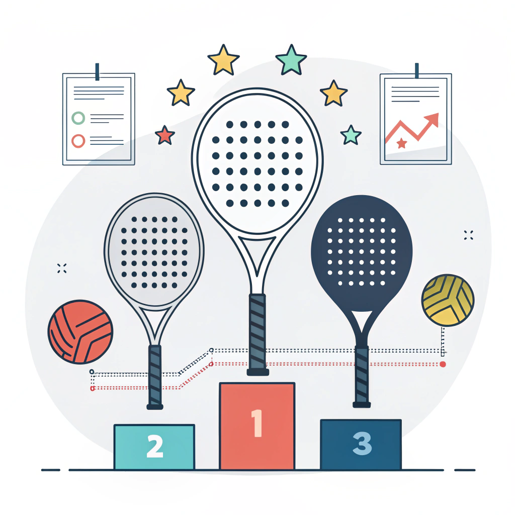 Clean minimalist flat-style illustration of padel rackets for distributor comparison.