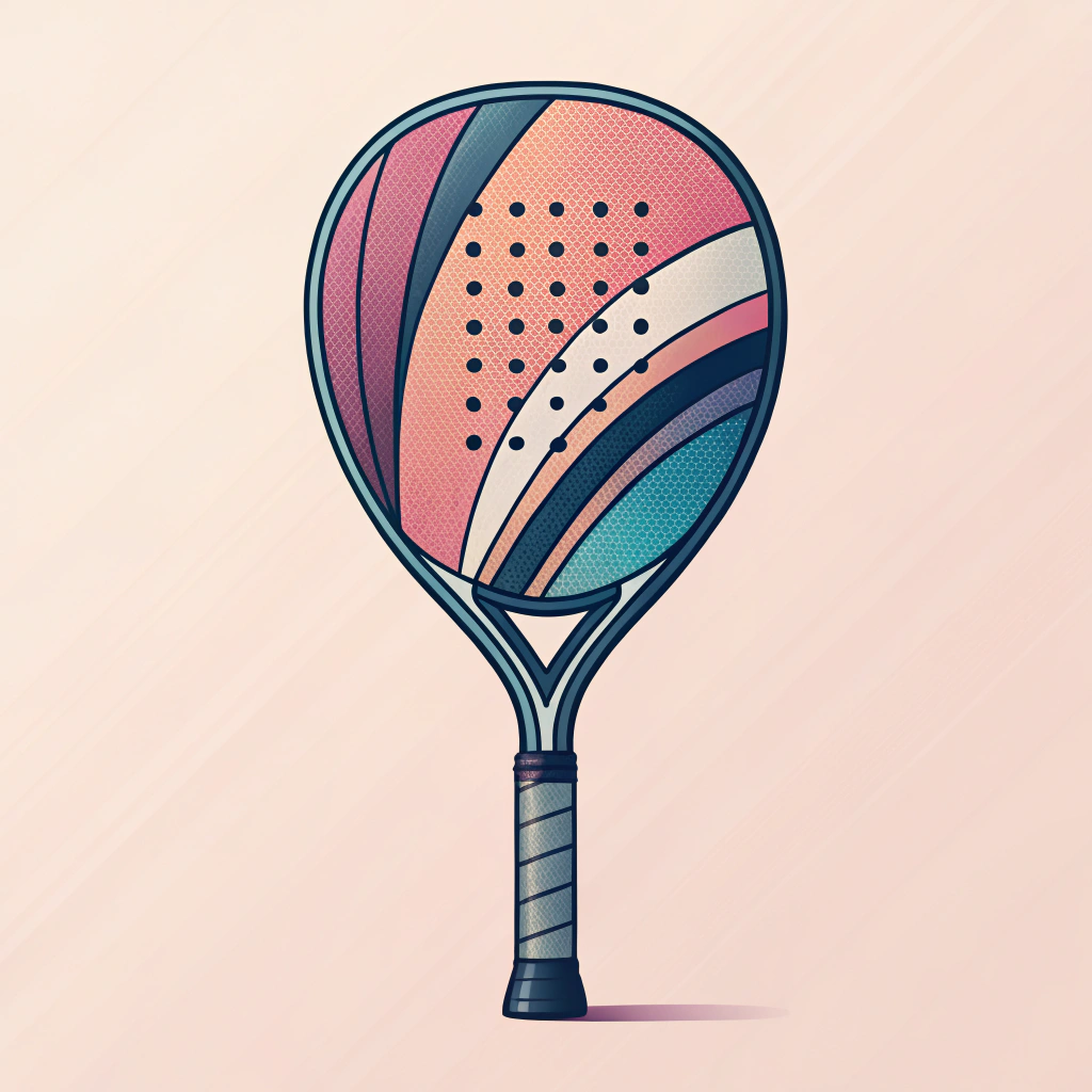 Minimalist flat digital art of a custom padel racket showcasing sleek design and dynamic brand performance.