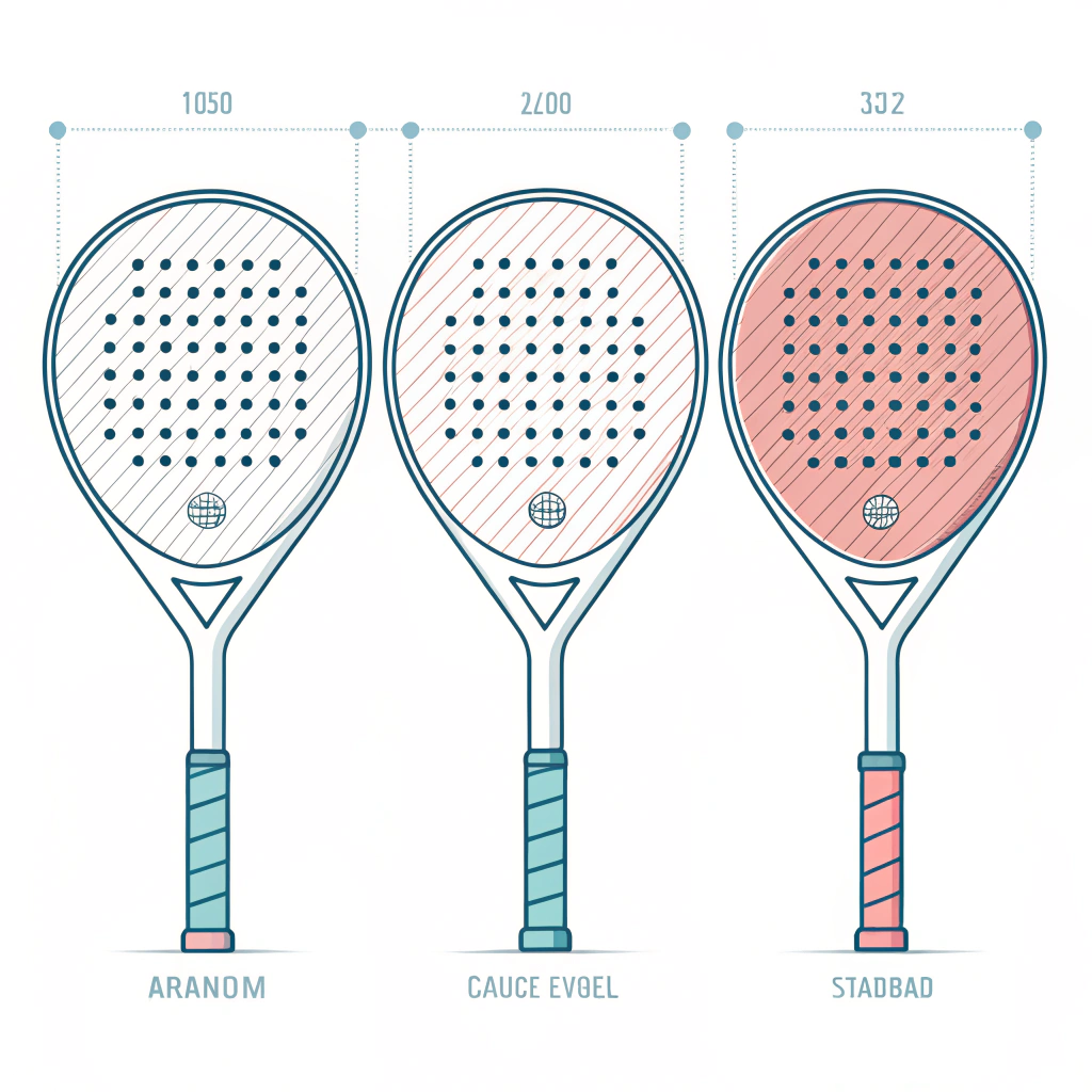 Minimal illustration of three padel racket shapes with design comparisons