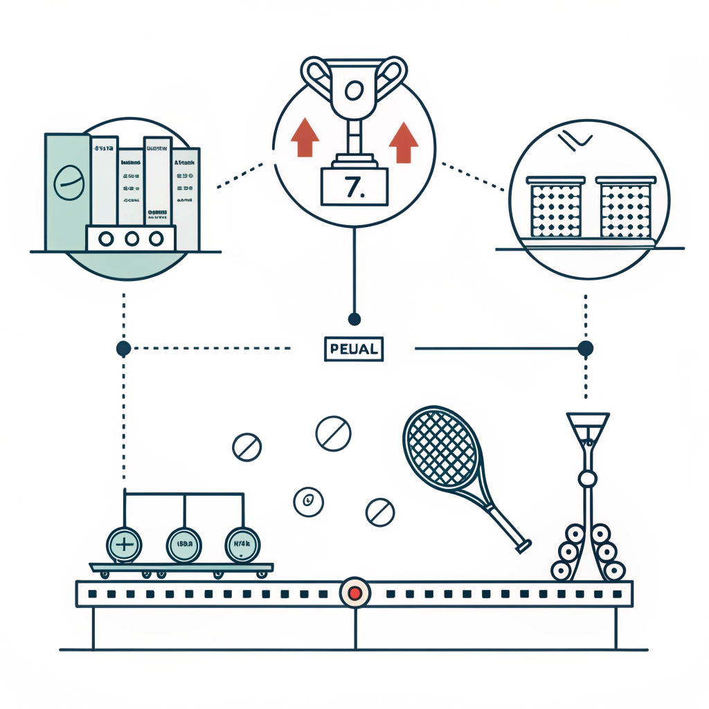 minimal flat illustration of padel racket production and quality control process
