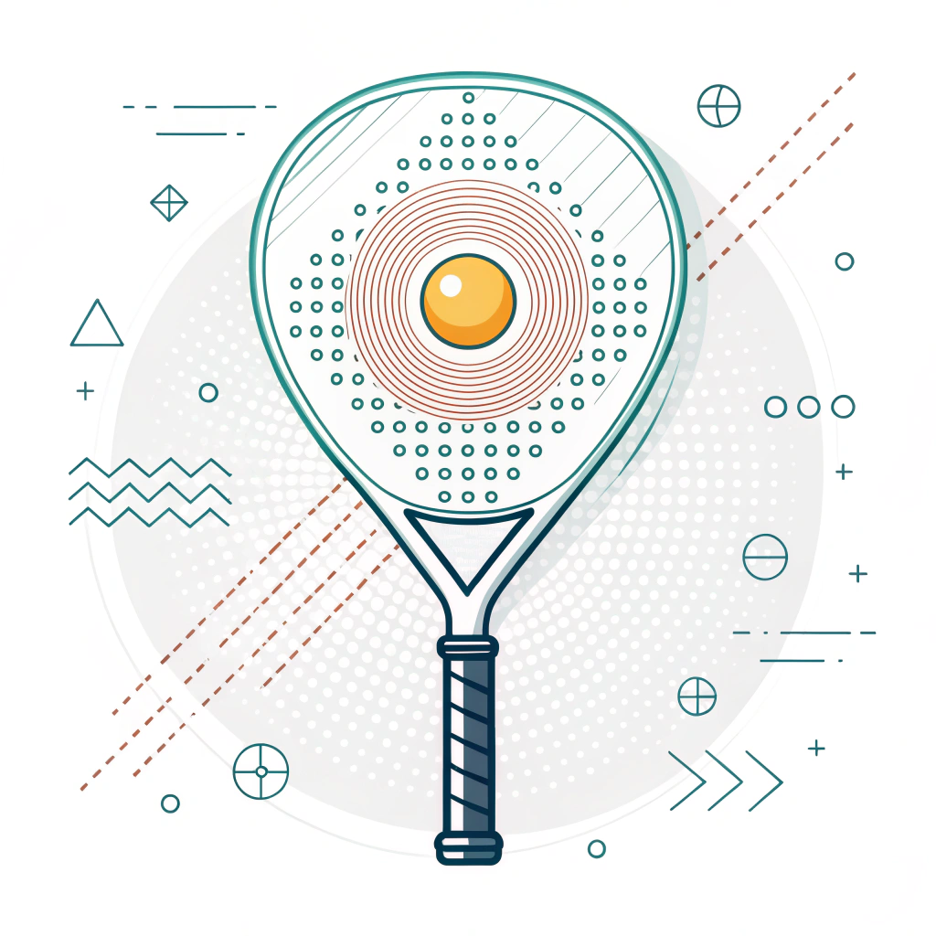 2D minimalist art of a padel racket with a glowing sweet spot and subtle energy lines.