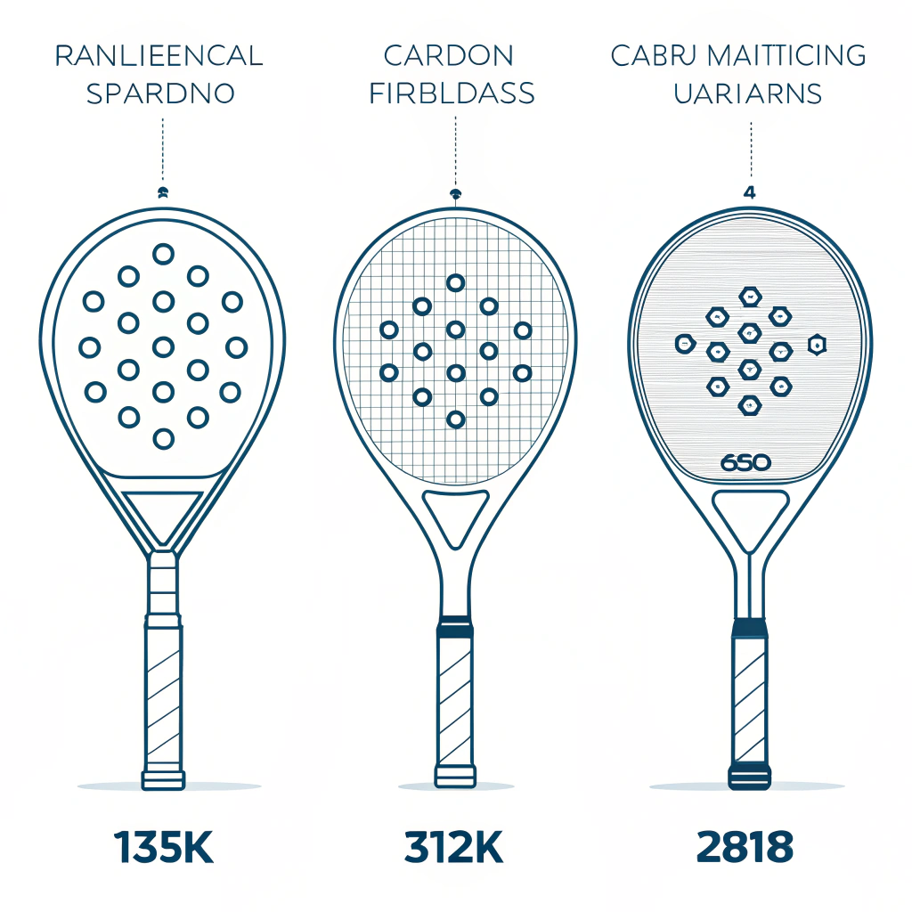 Flat design showcasing three modern carbon fibre padel rackets in minimalist style.
