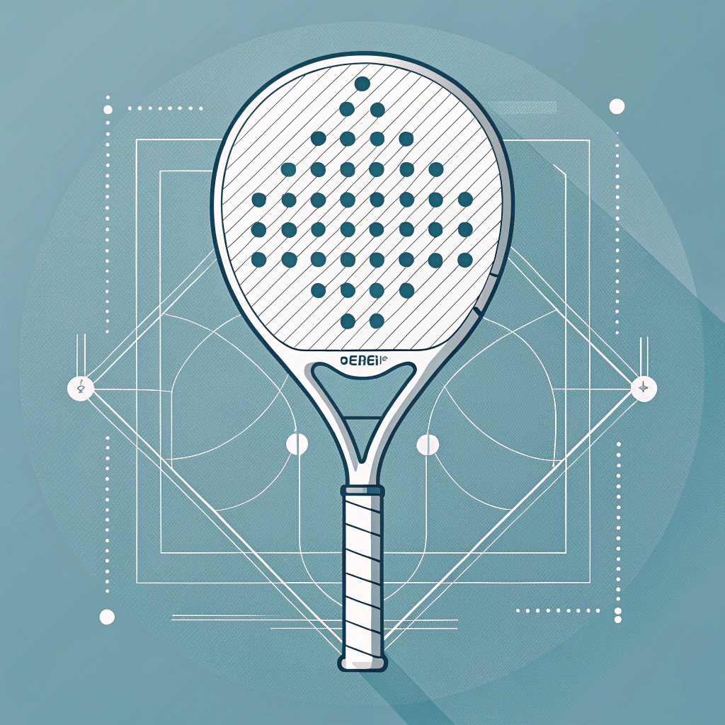 2D minimalist illustration of a high-performance padel racket design