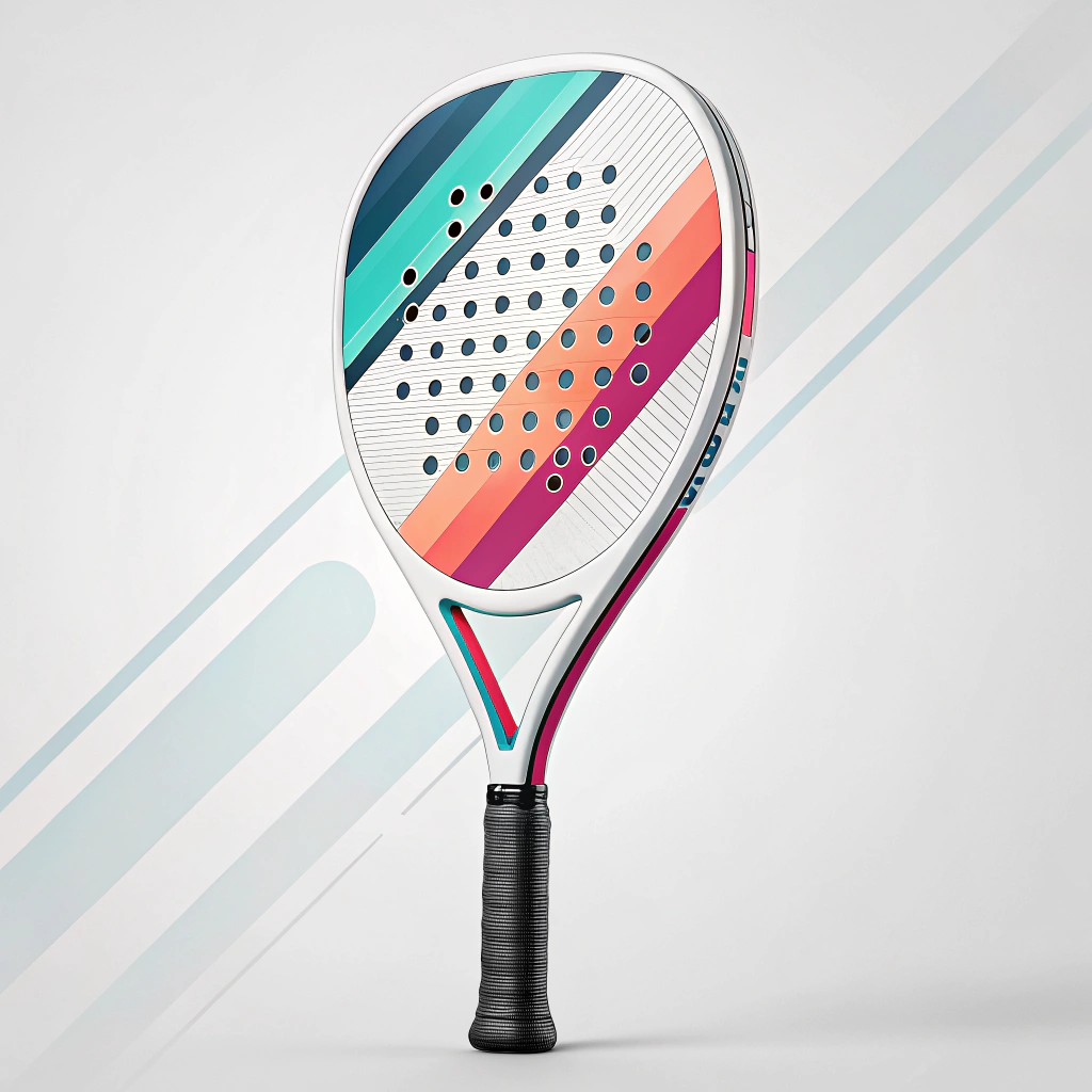 Vibrant minimalistic padel racket with decorative and performance elements