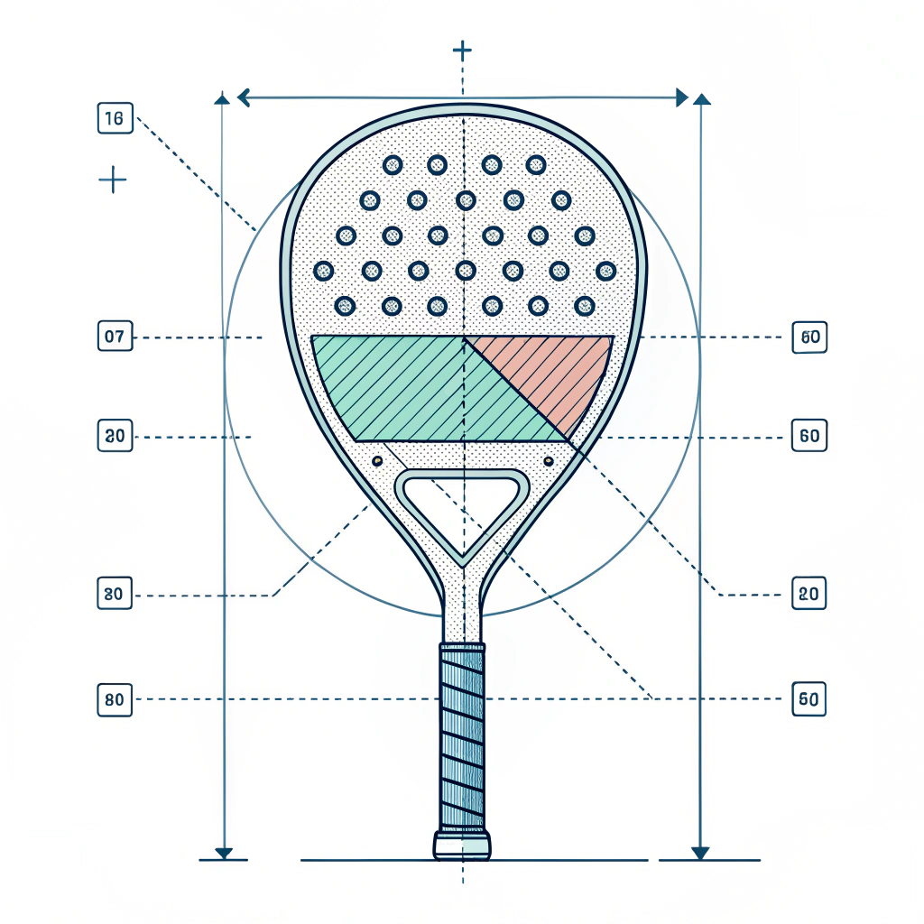 Minimal blueprint-style padel racket illustration with abstract material layers