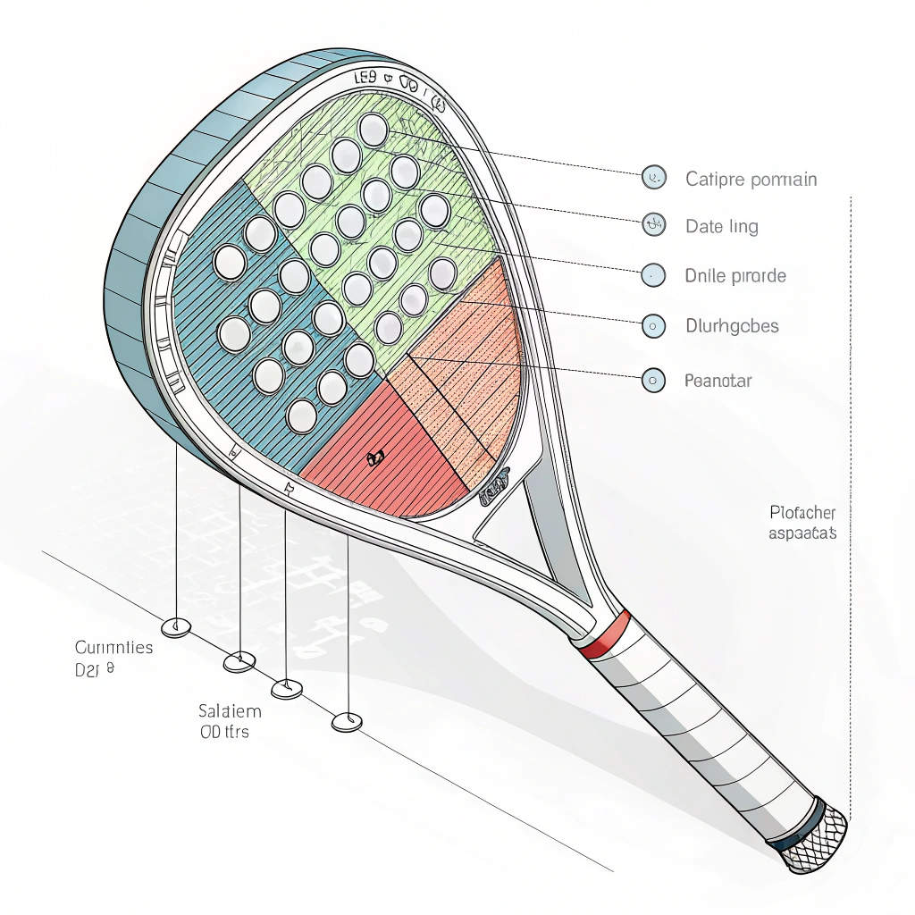 Simplified 2D diagram of padel racket composites and layers