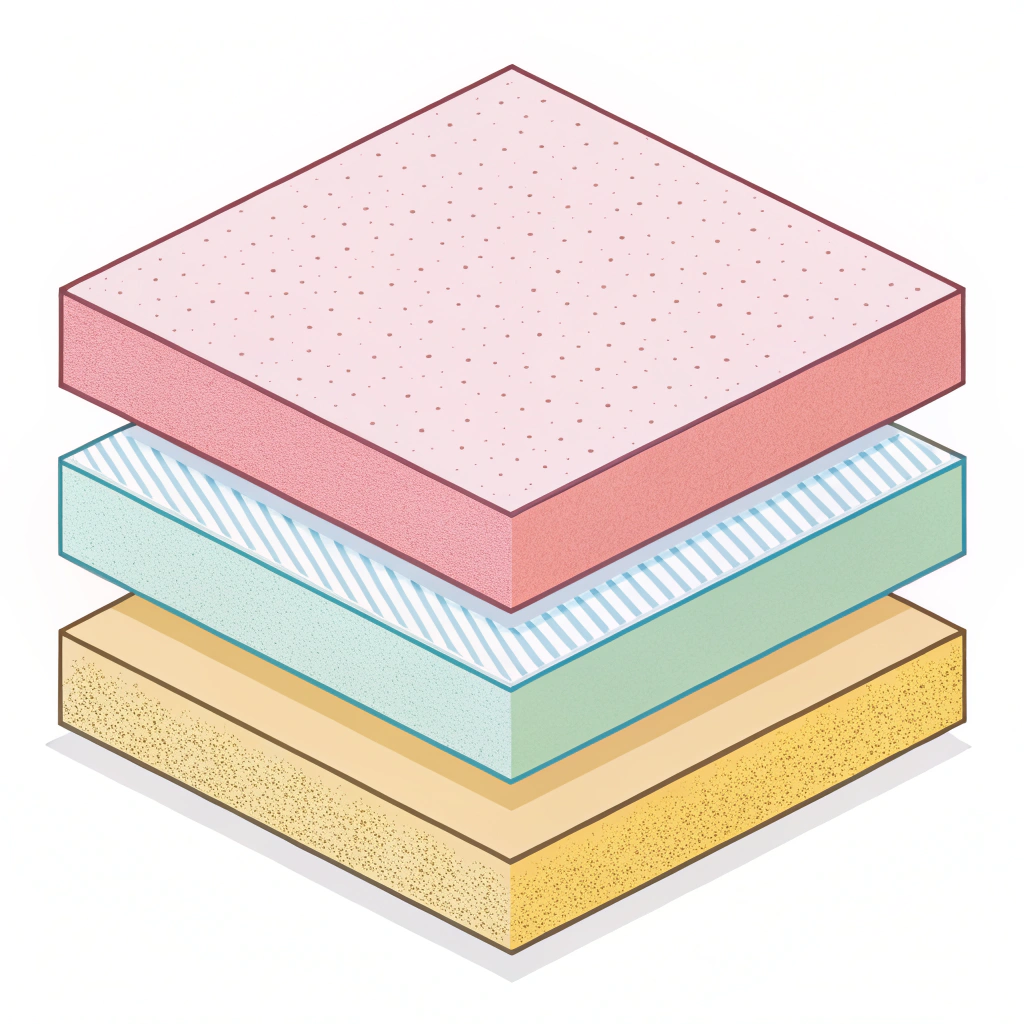 Flat design depicting three contrasting EVA foam layers in a minimalist style