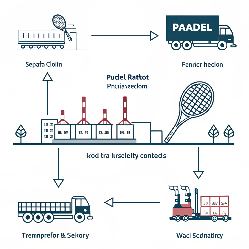 Minimalist illustration of a streamlined supply chain for padel racket manufacturing
