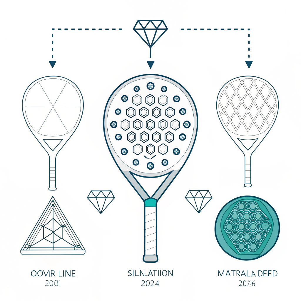 "Minimal illustration of padel racket molding with geometric shapes and abstract design."