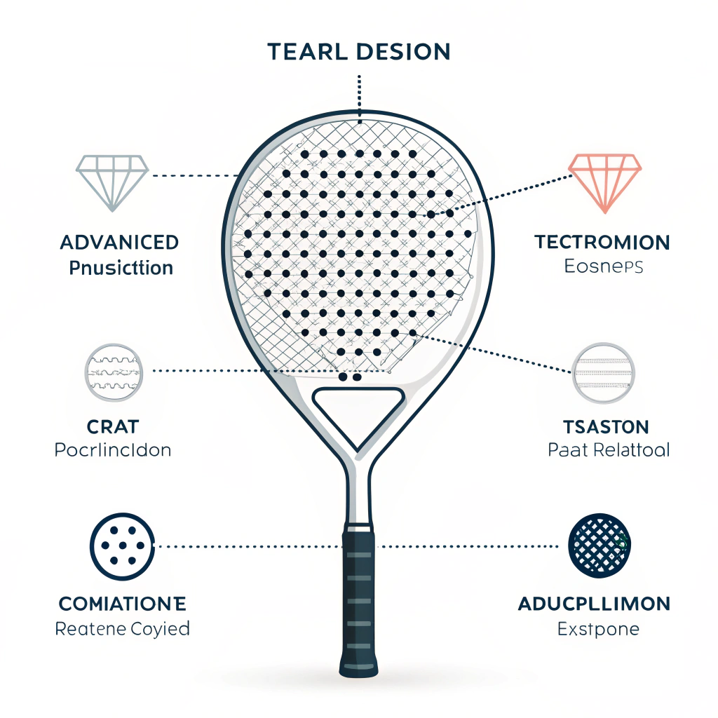 Minimalist illustration of customizable padel racket shapes in a technical design style