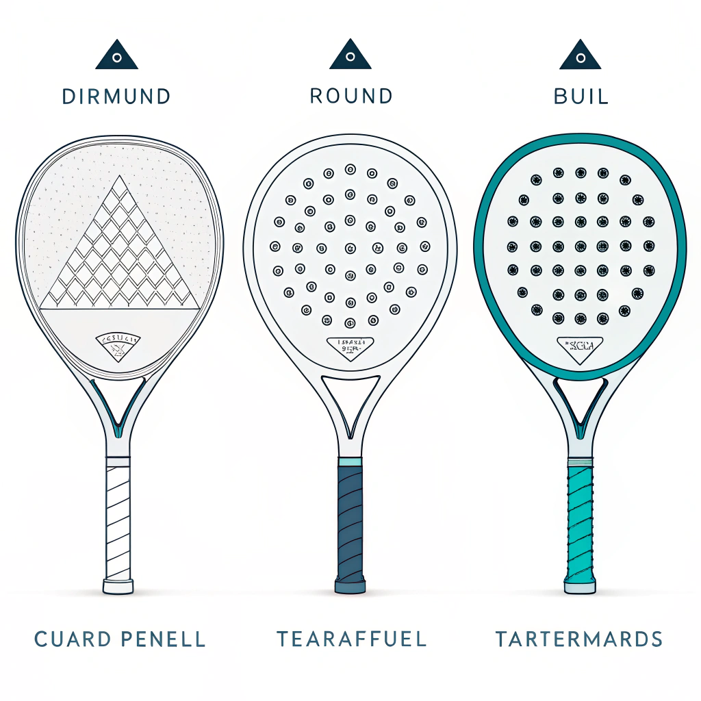 Simple illustration of three distinct padel racket shapes representing customization.