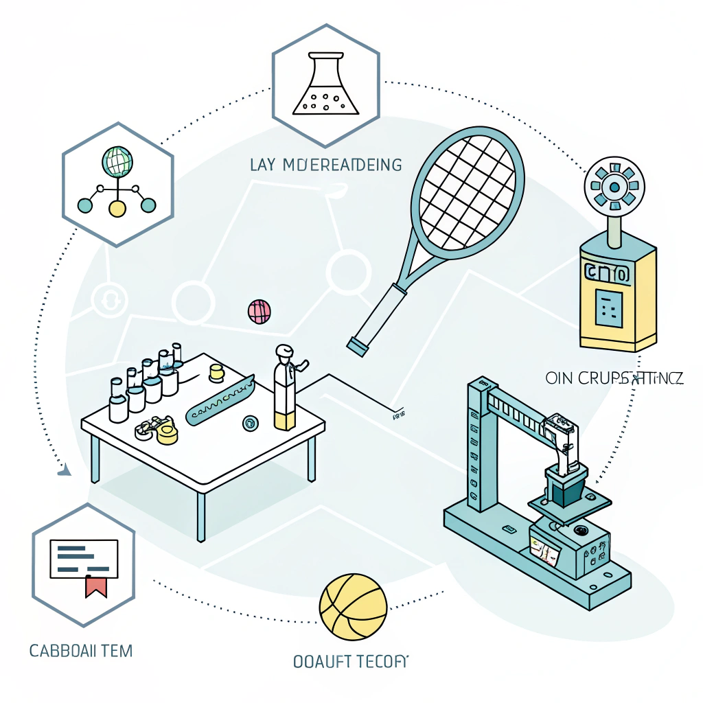 A simple 2D depiction of advanced testing and production in padel racket manufacturing.