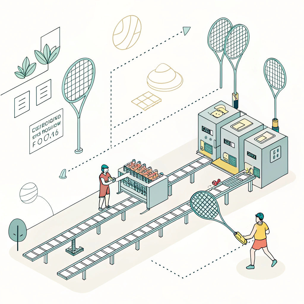 Minimal 2D depiction of advanced padel racket production process