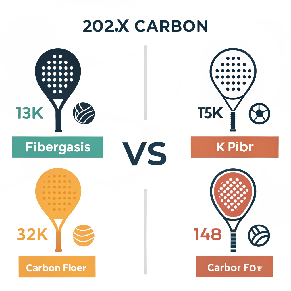 Minimalistic flat design illustration comparing padel racket material options