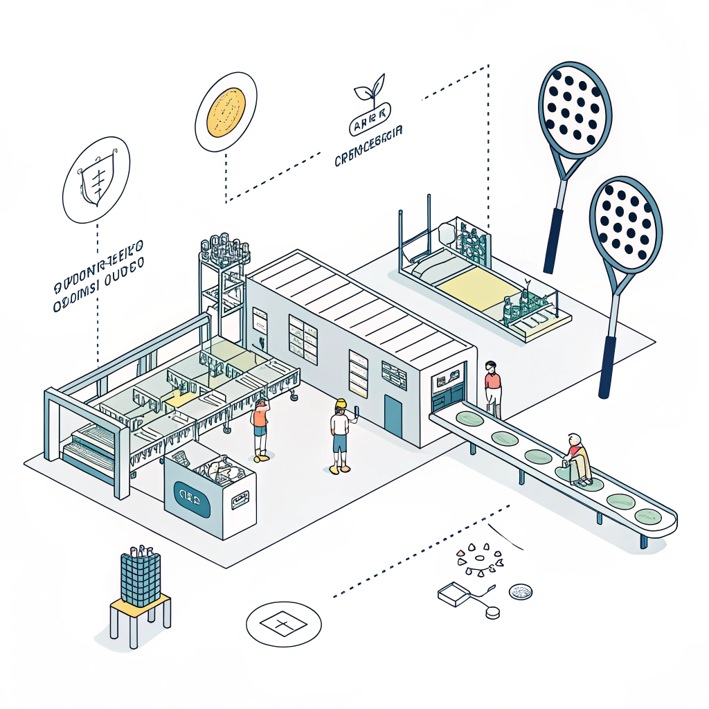 Simplified illustration of a modern, abstract padel production facility