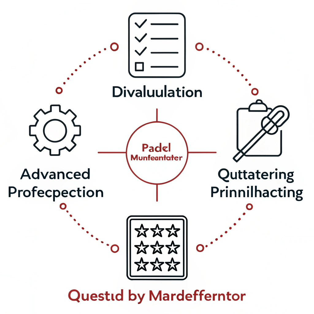Simple illustration of evaluation criteria and differentiators in padel paddle manufacturing