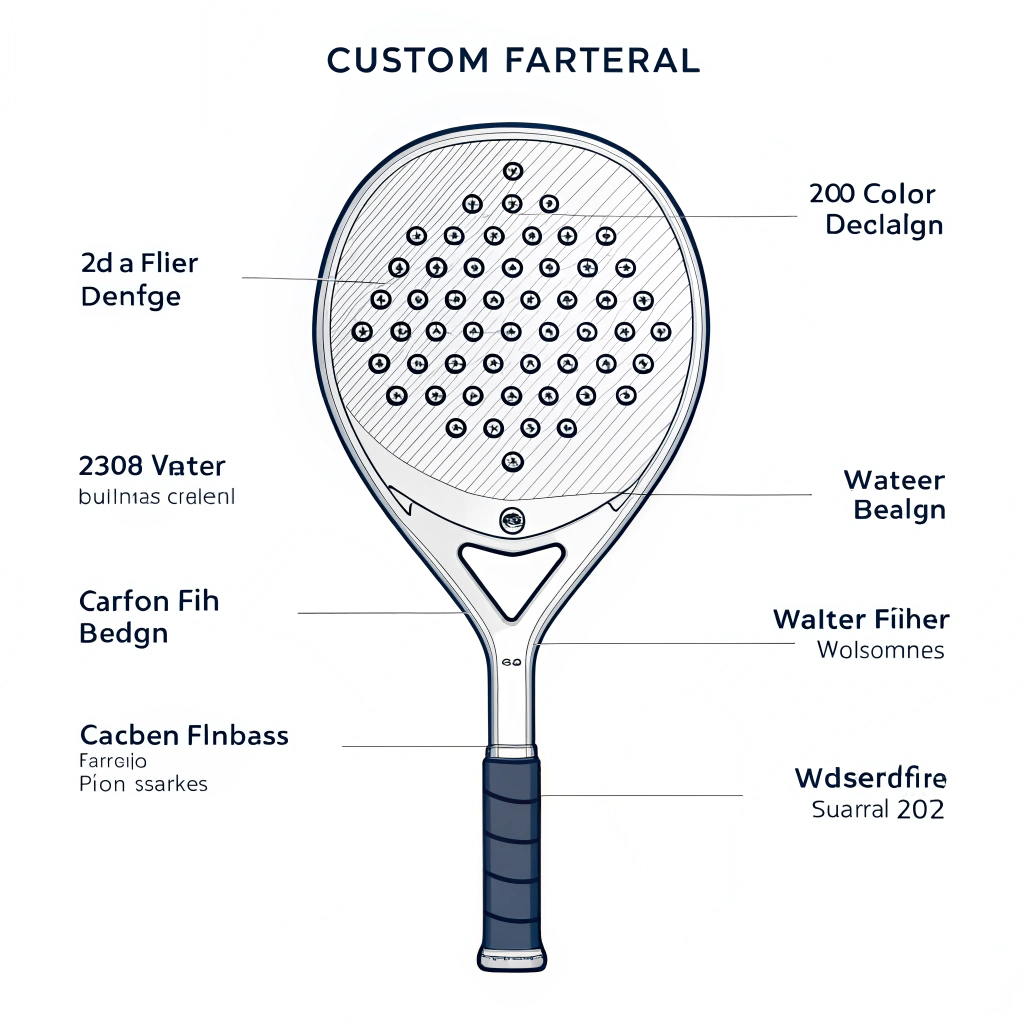 Clean illustration focusing on padel racquet materials and customized design details