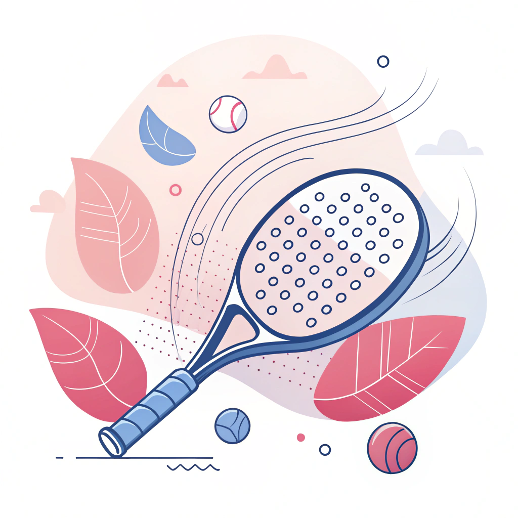 Minimal flat design of a moving padel racket with abstract innovation elements.