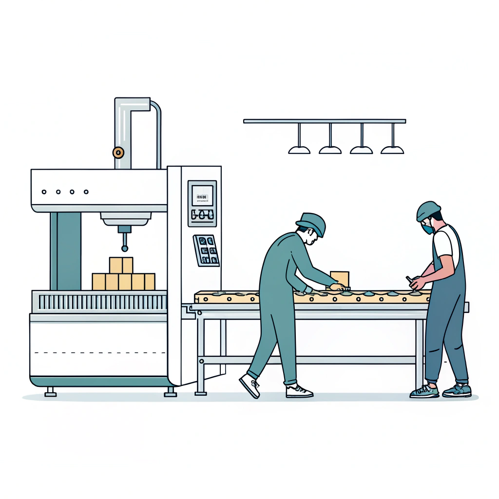 2D minimalist depiction of CNC machine and padel production process
