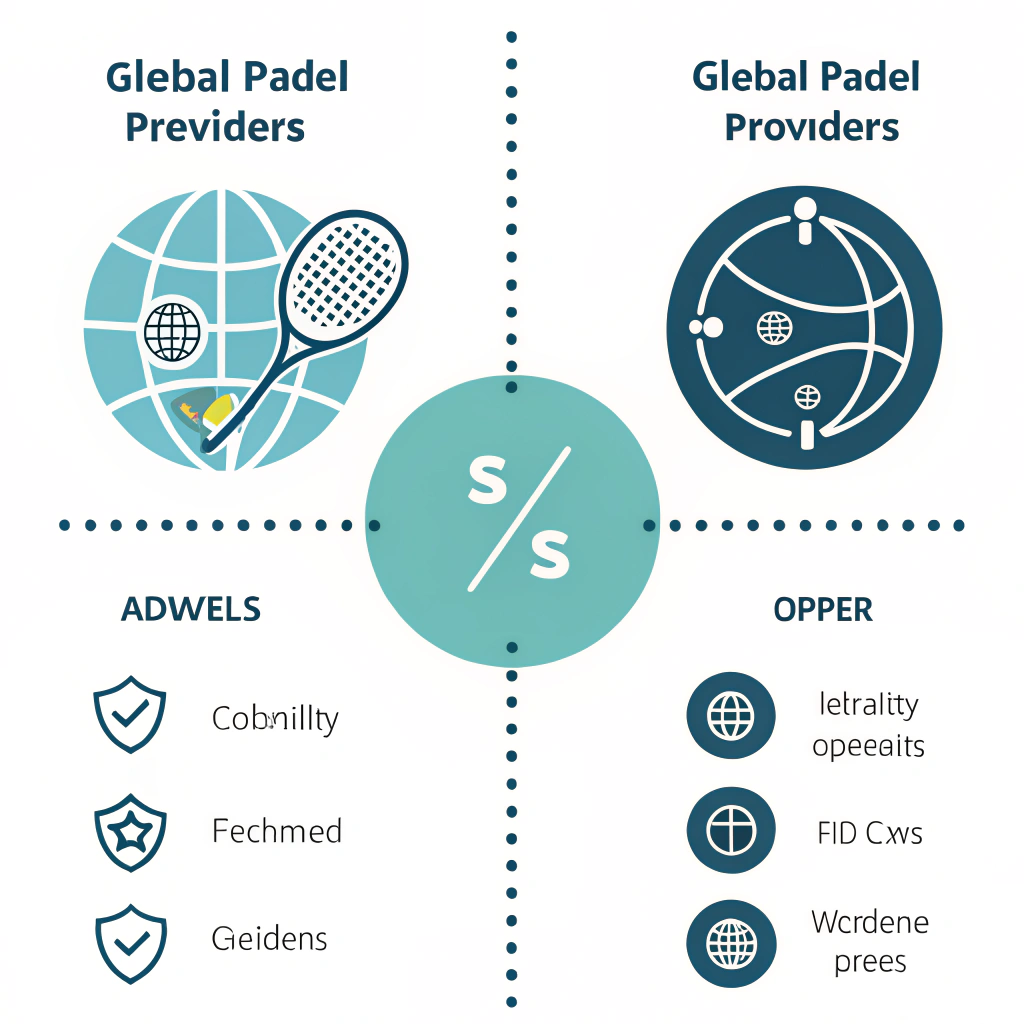 Minimal flat illustration comparing key performance factors of padel providers