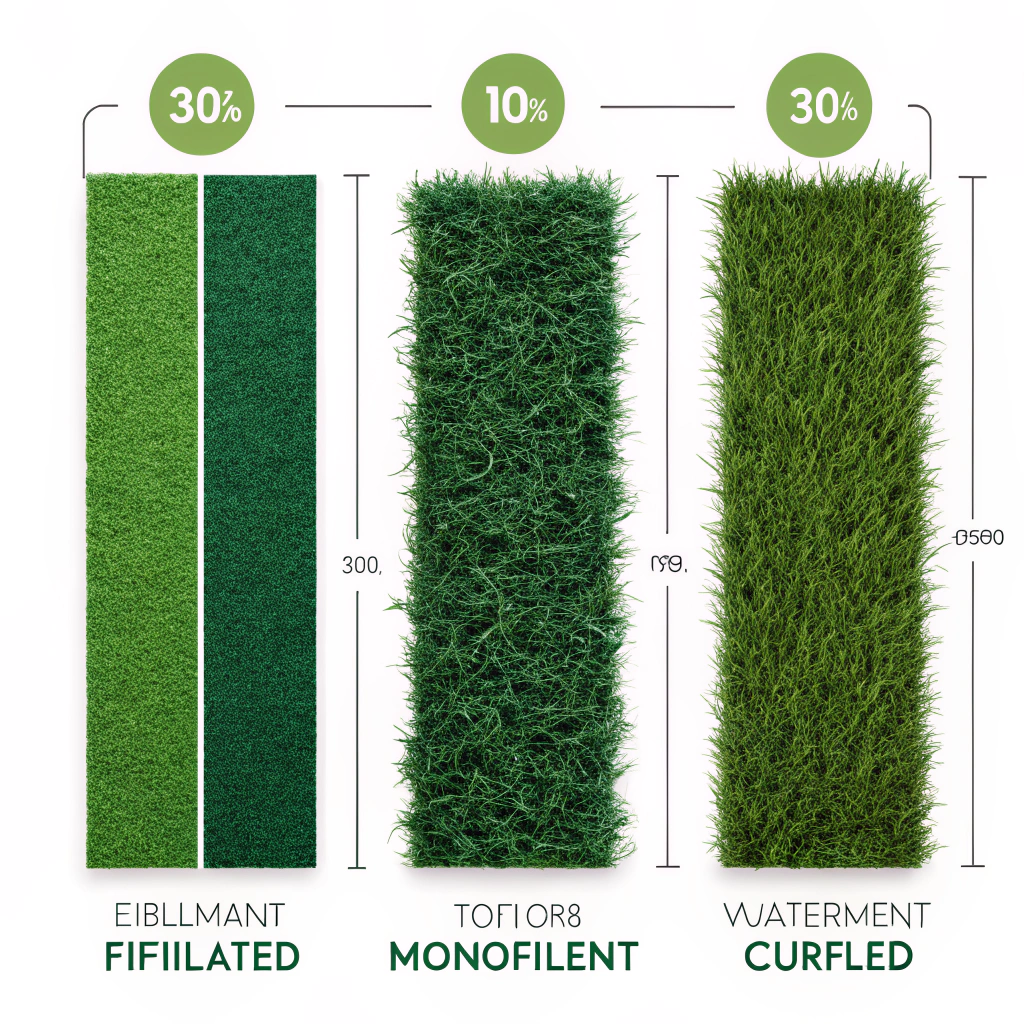 Minimalist illustration showcasing three distinct turf textures side by side.