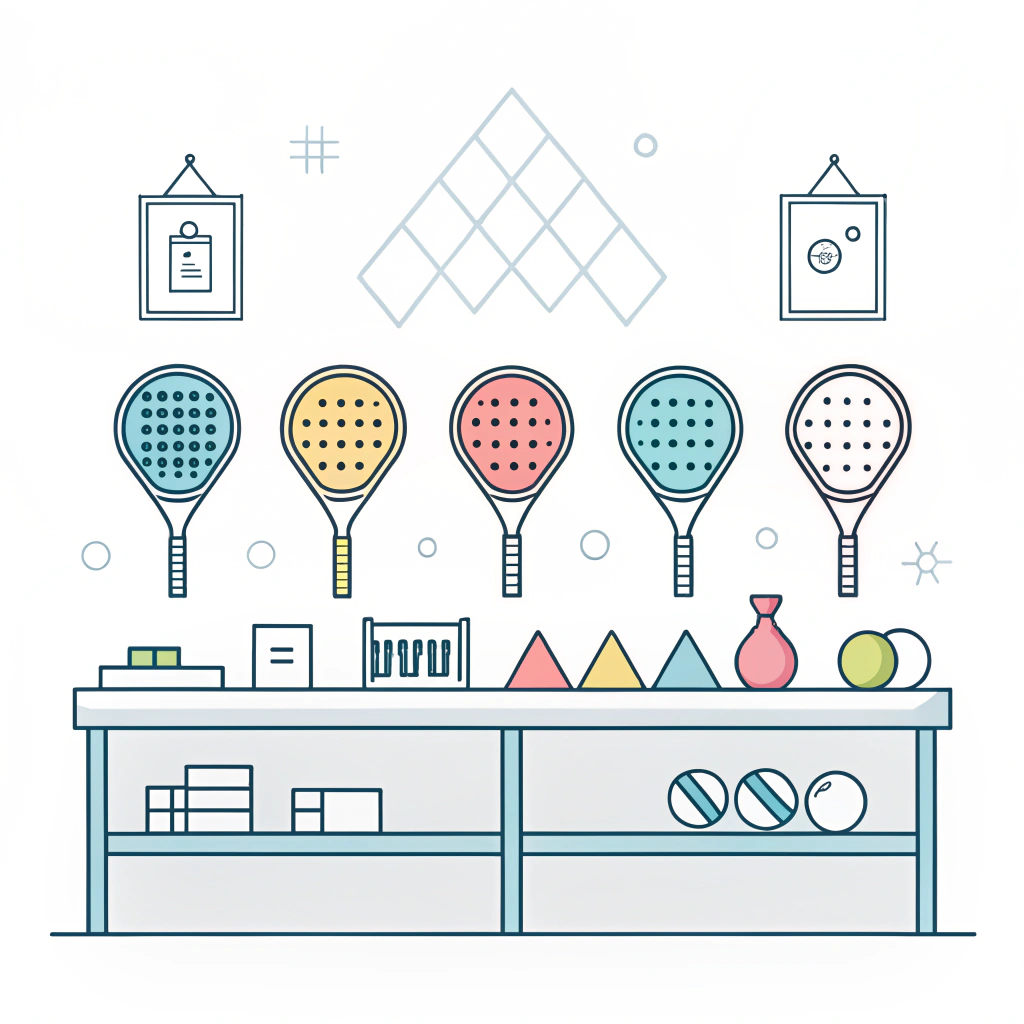 Minimal flat illustration of a lab setup for padel racket testing