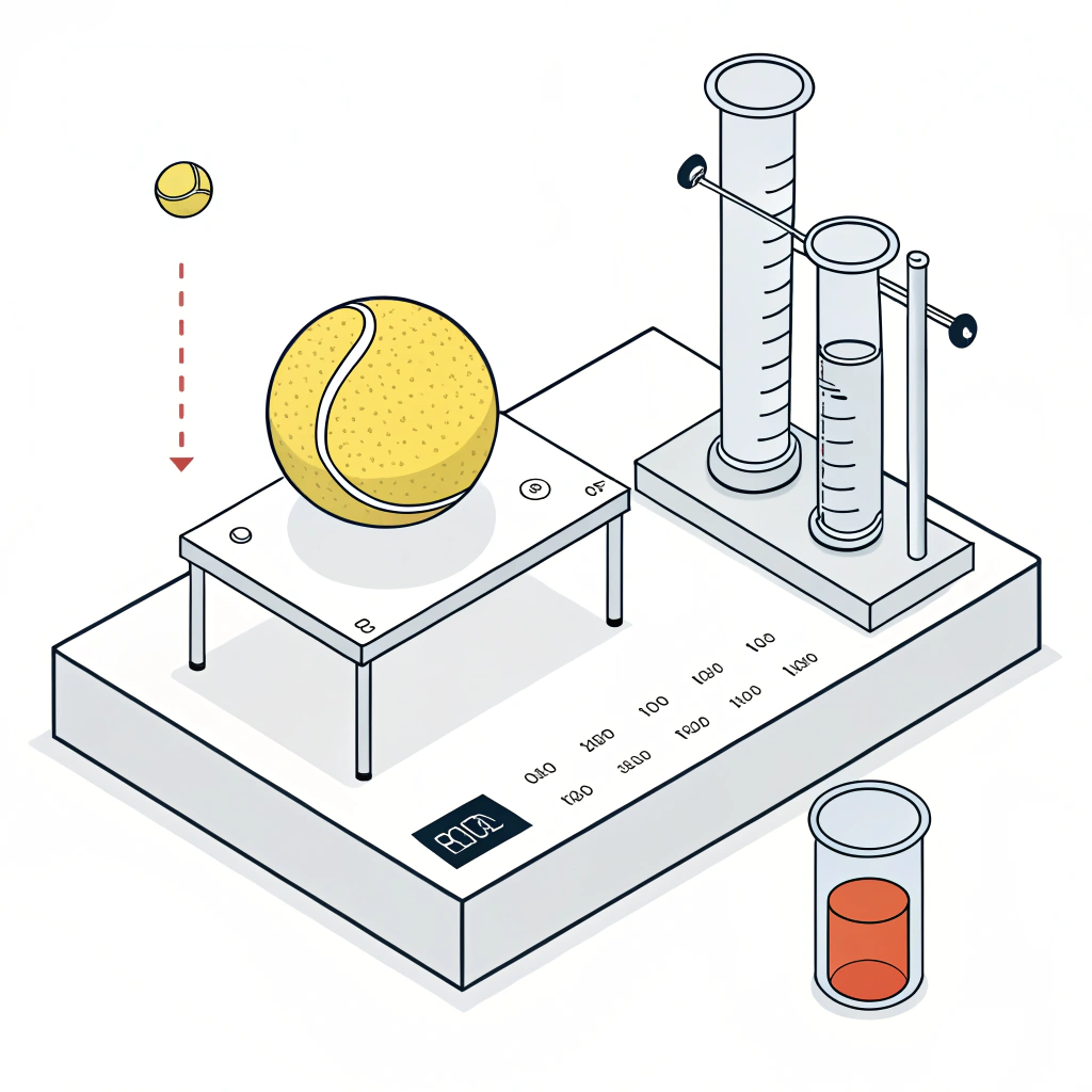 A 2D illustration of a lab setting testing padel ball performance with minimal design elements.