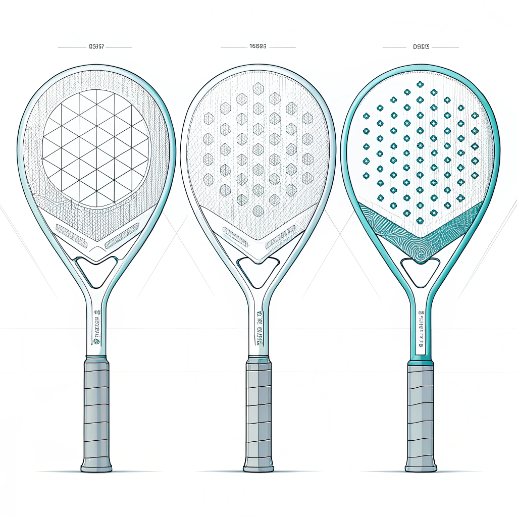 Simple 2D illustration of futuristic padel rackets with abstract shapes