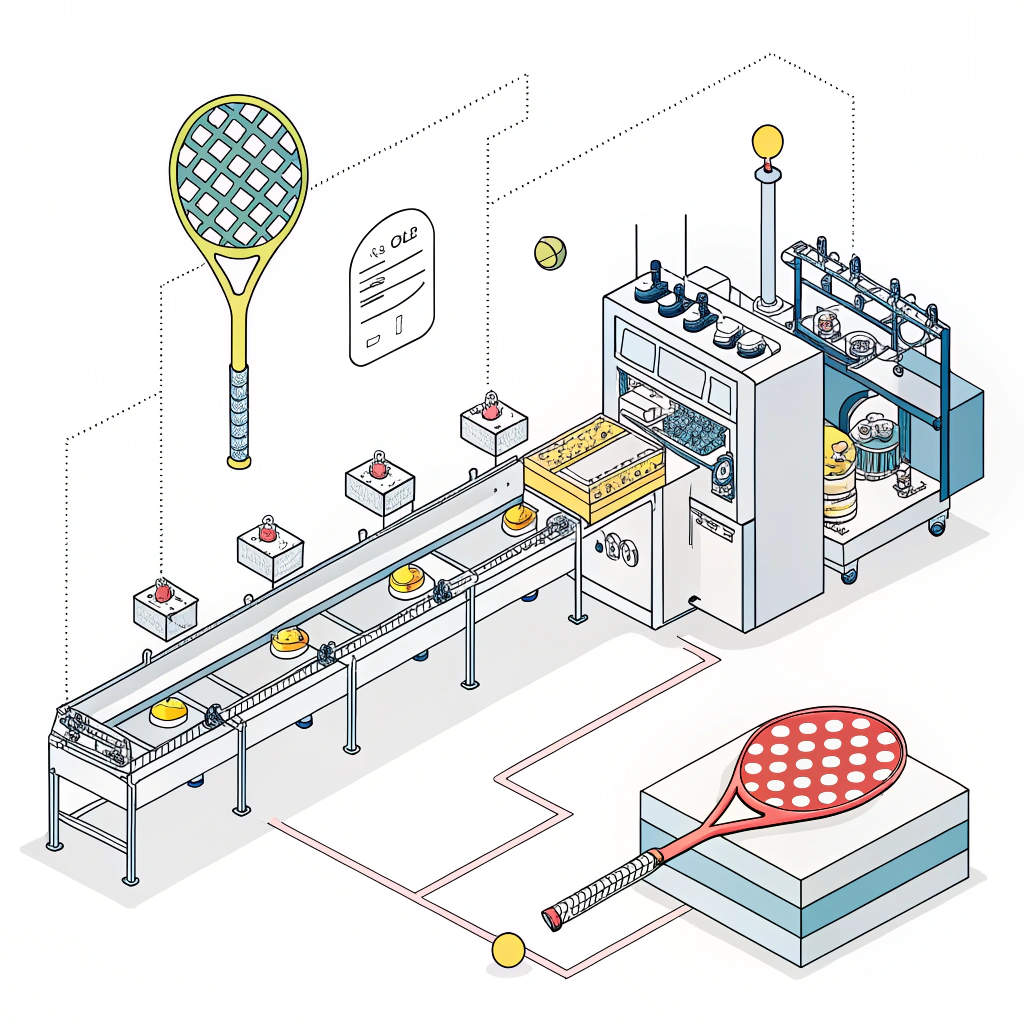 Minimalistic illustration of advanced padel racket production and efficient manufacturing