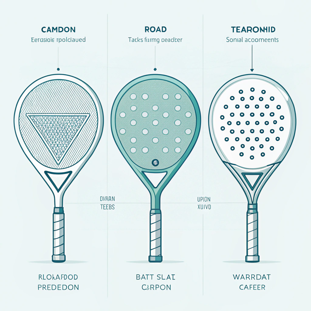Minimal 2D illustration of advanced padel rackets with carbon fiber details