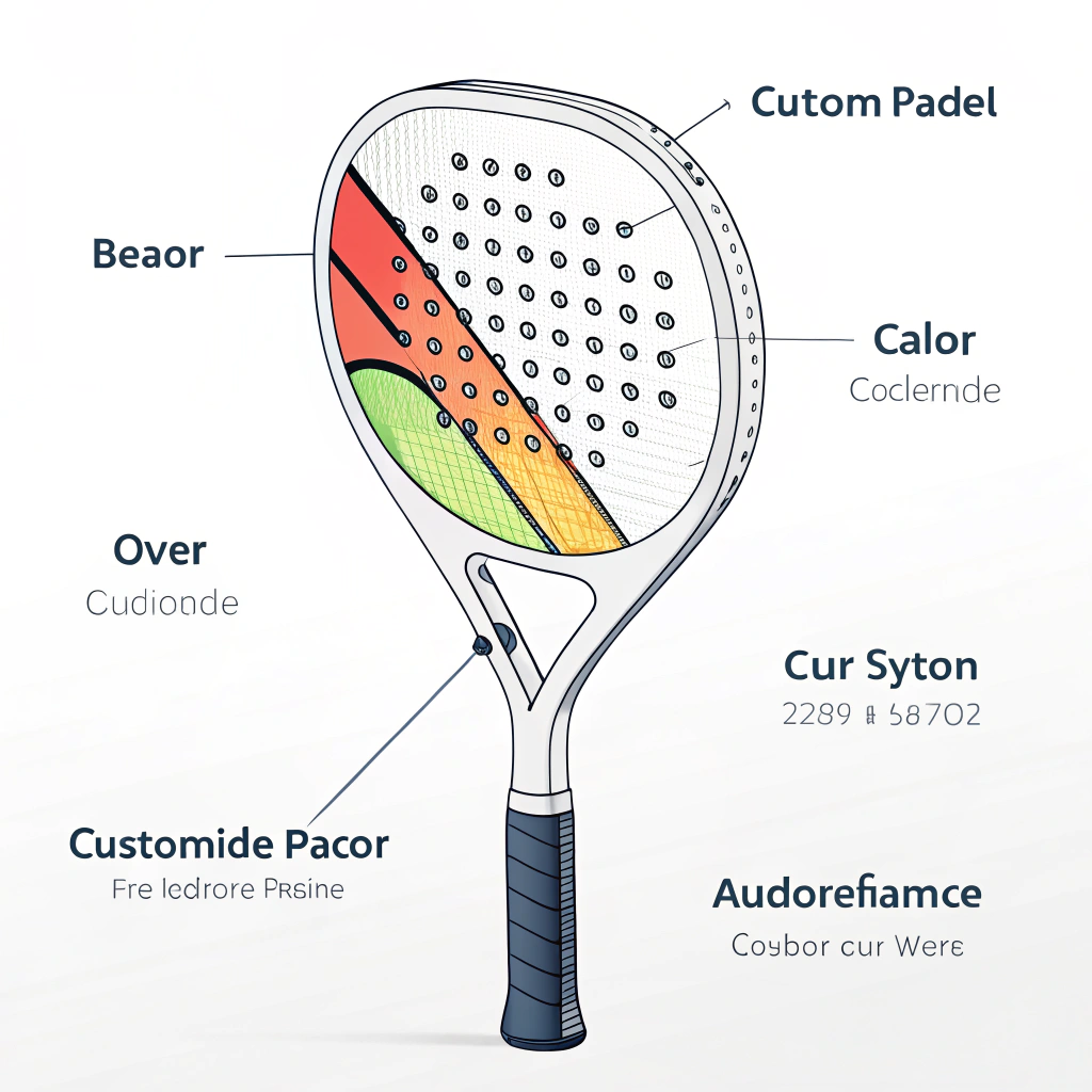 Flat illustration of a customizable padel racket with vibrant details