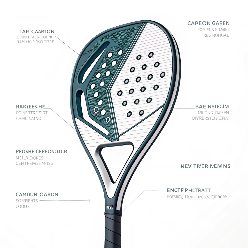 Minimal 2D futuristic padel racket with advanced carbon fiber texture