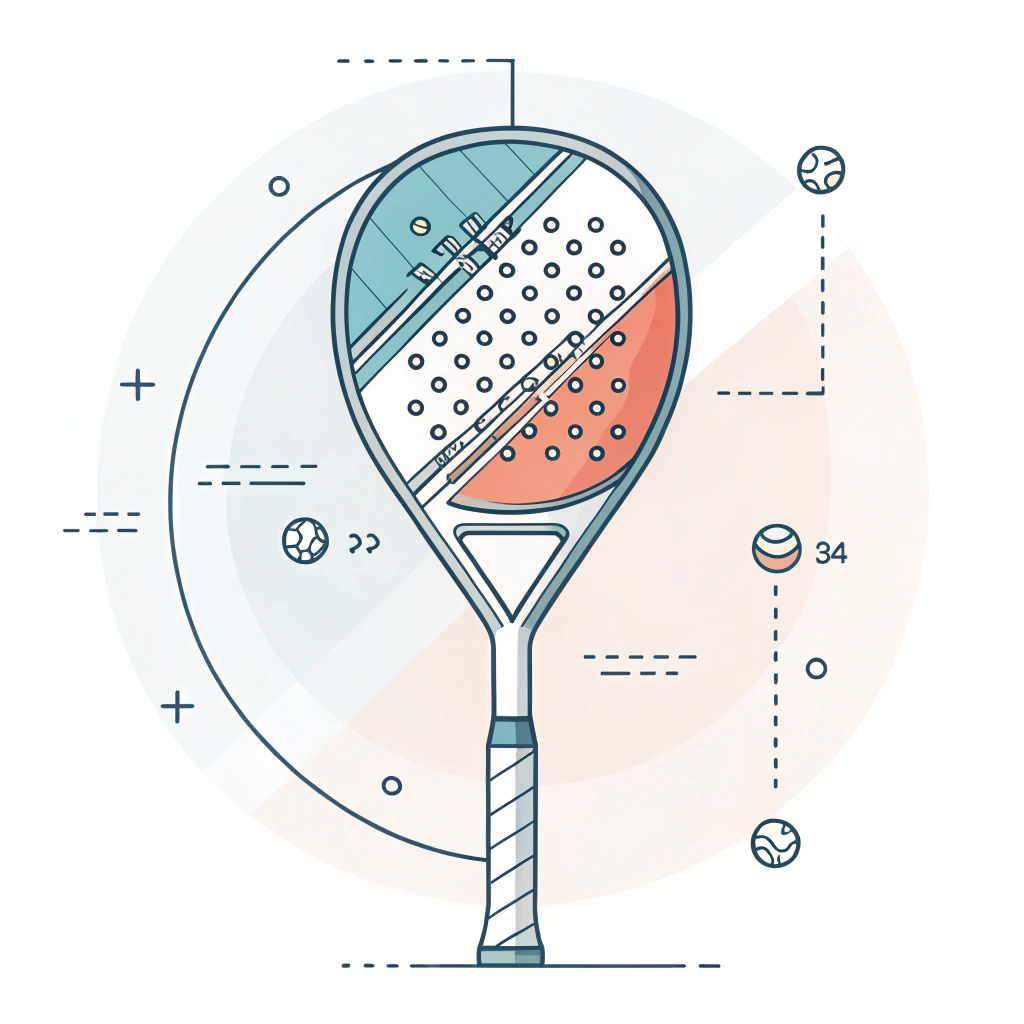 Minimalist flat design of a stylized padel racket with abstract technical elements