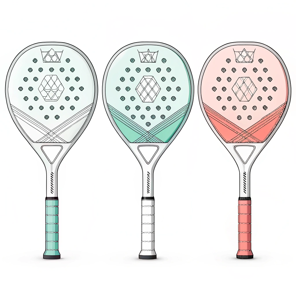 Flat minimalist illustration of padel rackets with varied design details