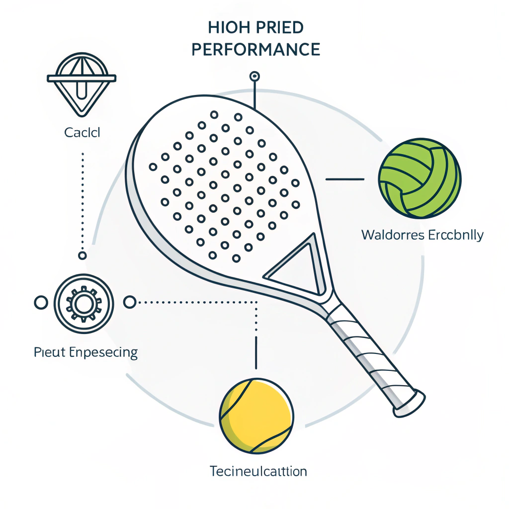 Minimalist 2D illustration of a padel racket and ball in abstract geometric style