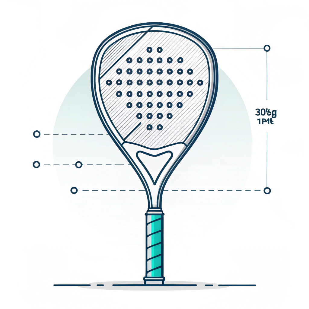 Minimalist illustration of a stylish padel racket with abstract detailing.