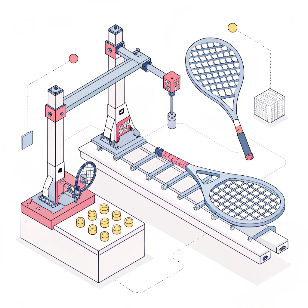 Minimal illustration depicting futuristic padel equipment production process