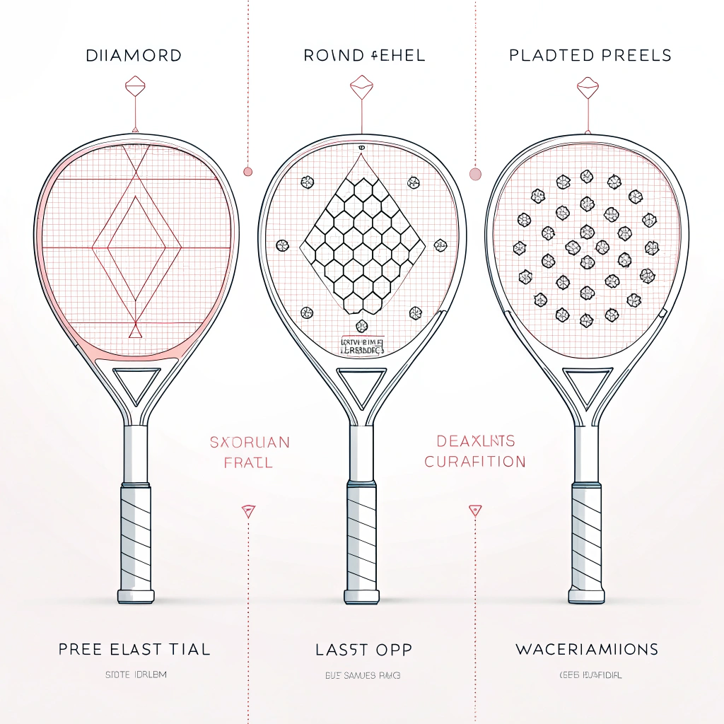 Minimalist illustration of a custom padel racket blueprint with distinct shapes and design details