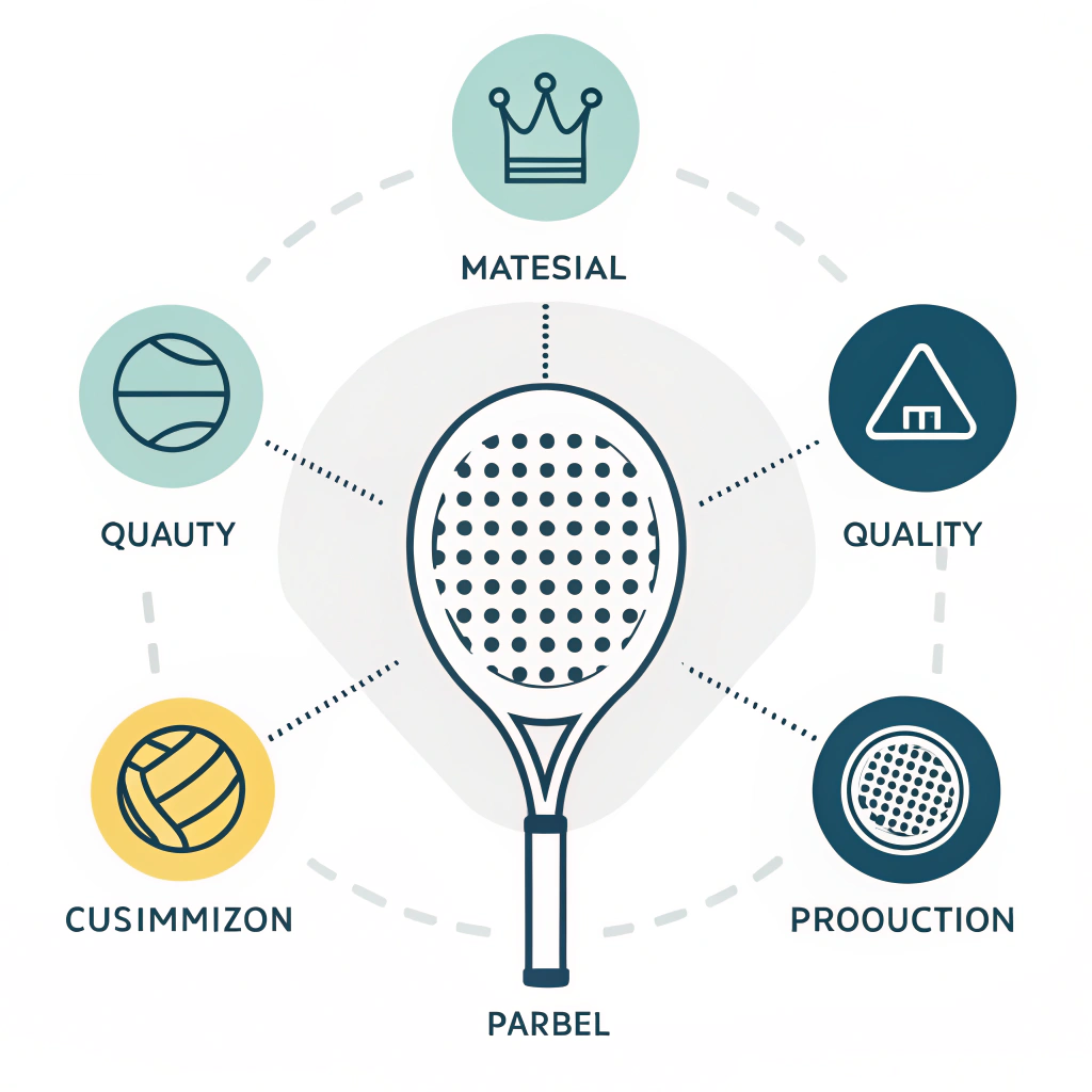 Minimalist 2D illustration with padel equipment icons and decision-making symbols