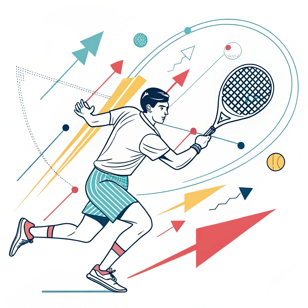 Minimalistic illustration of a padel racket creating dynamic energy impact lines.