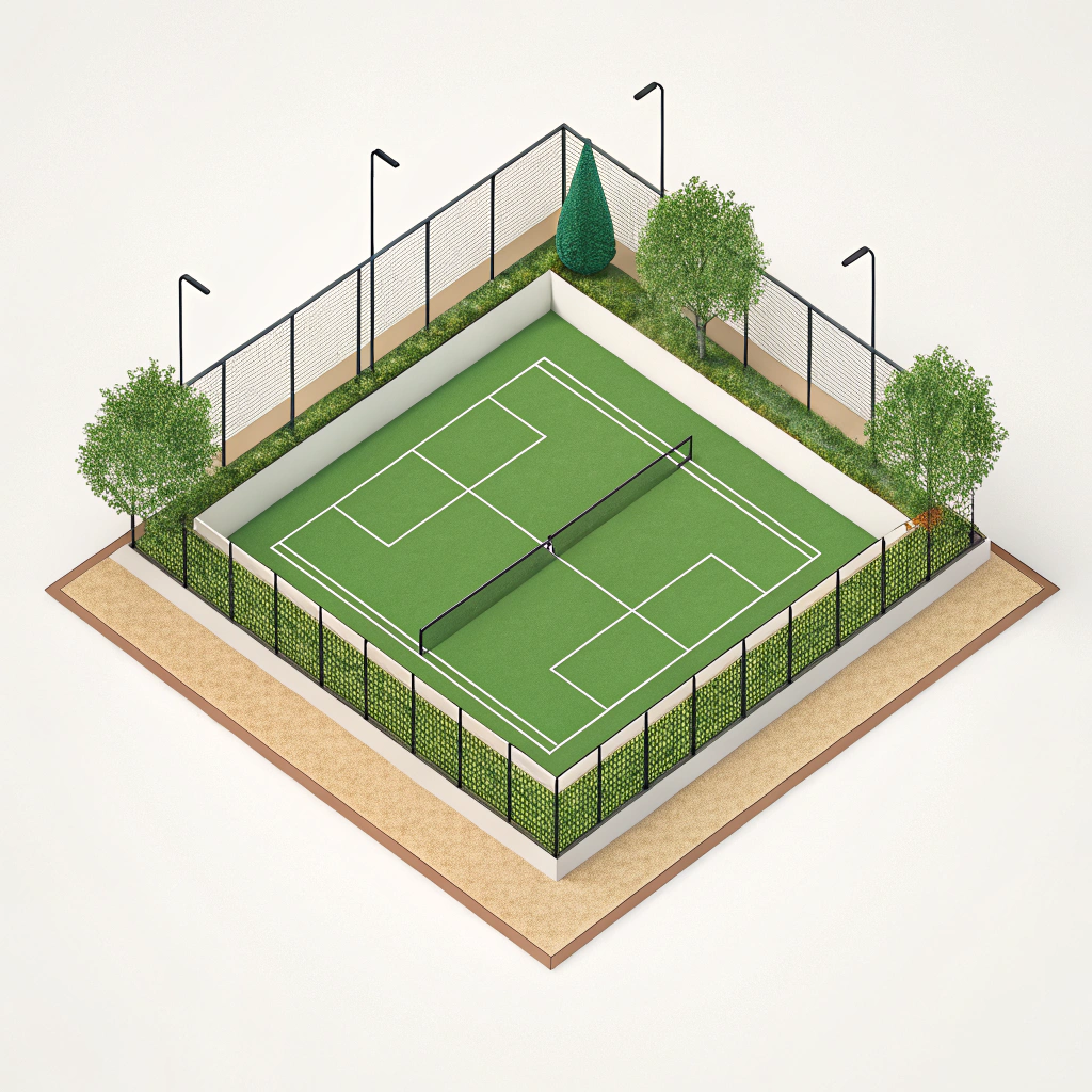 Minimalist flat illustration of a padel court with artificial turf.