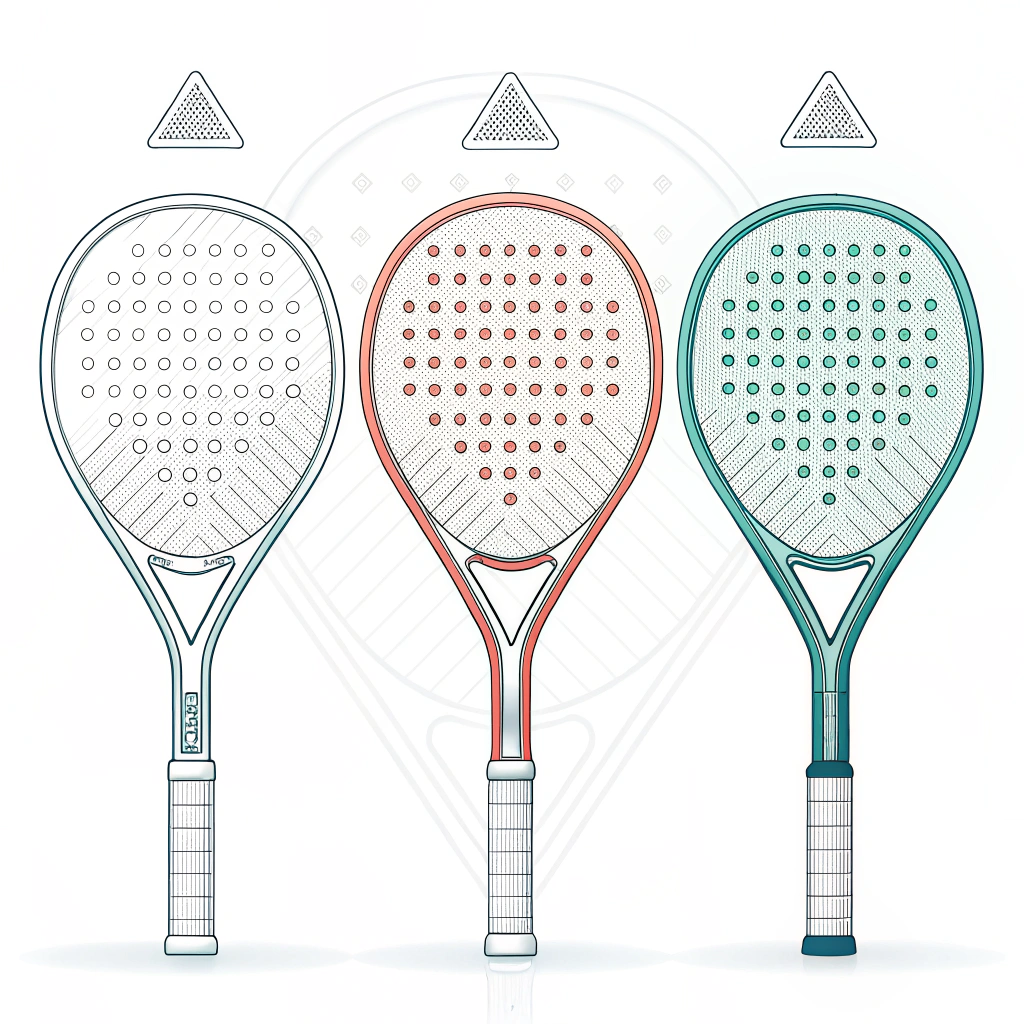 Minimalist illustration of three padel racket shapes: diamond, round, and teardrop