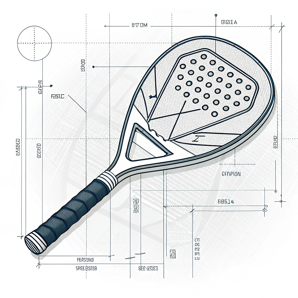 Minimal illustration of a padel racket with carbon fiber details