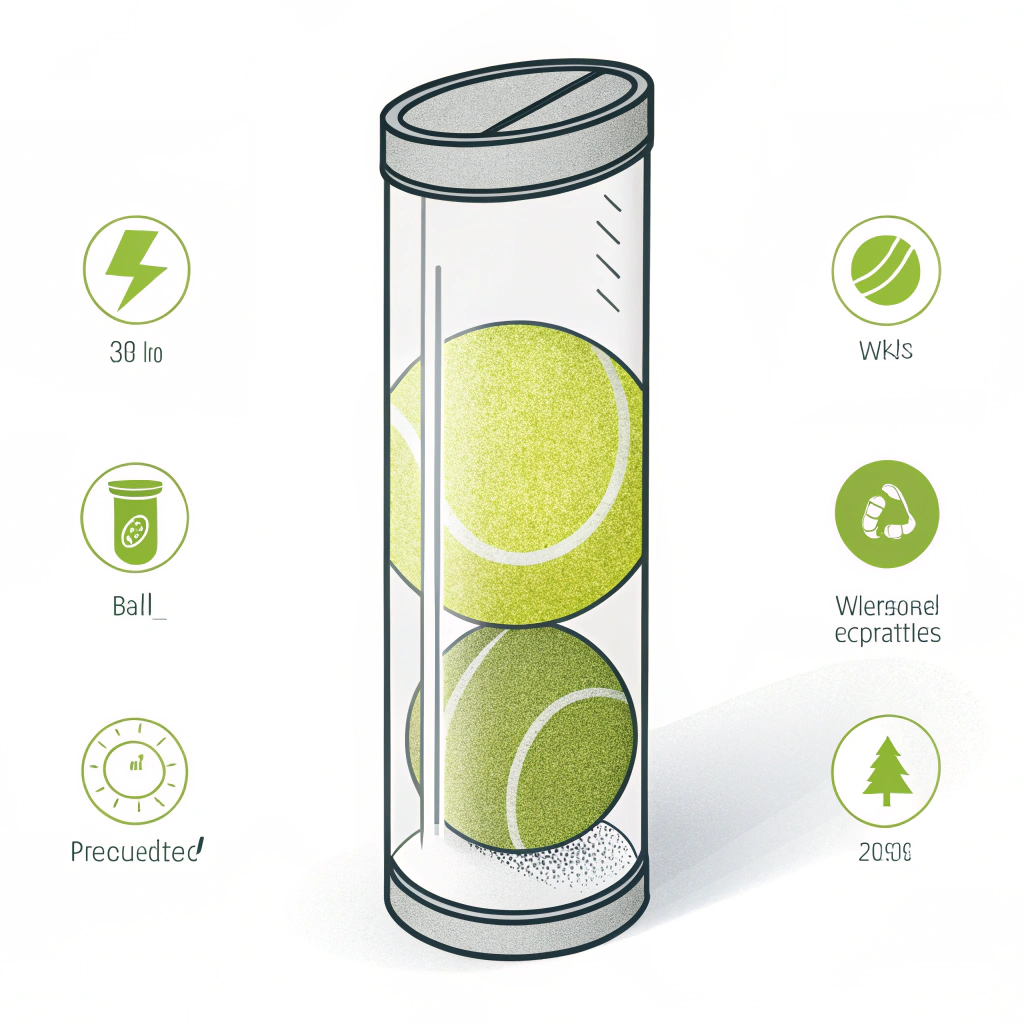 A clear 2D illustration of a padel ball in pressurized tube packaging with flat design style.