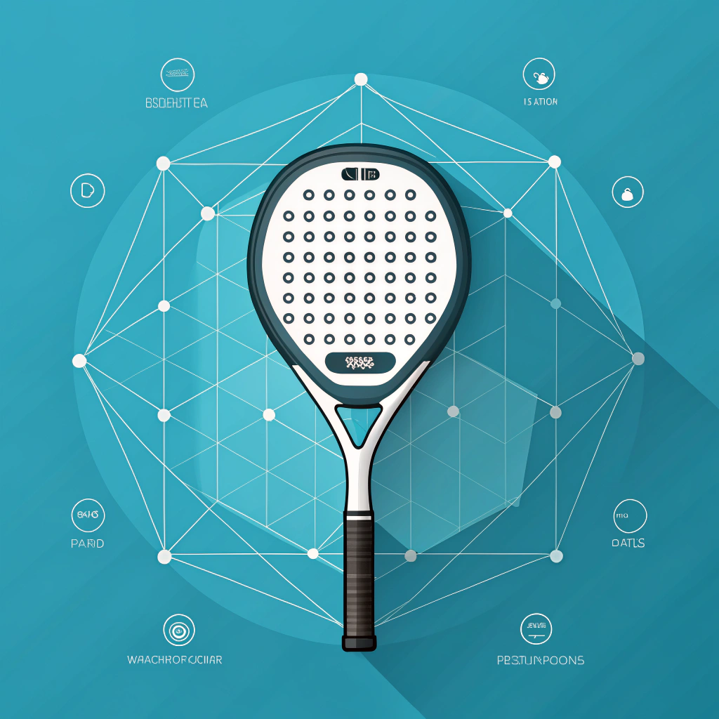 Minimalist 2D artwork featuring a modern padel racket with geometric backgrounds