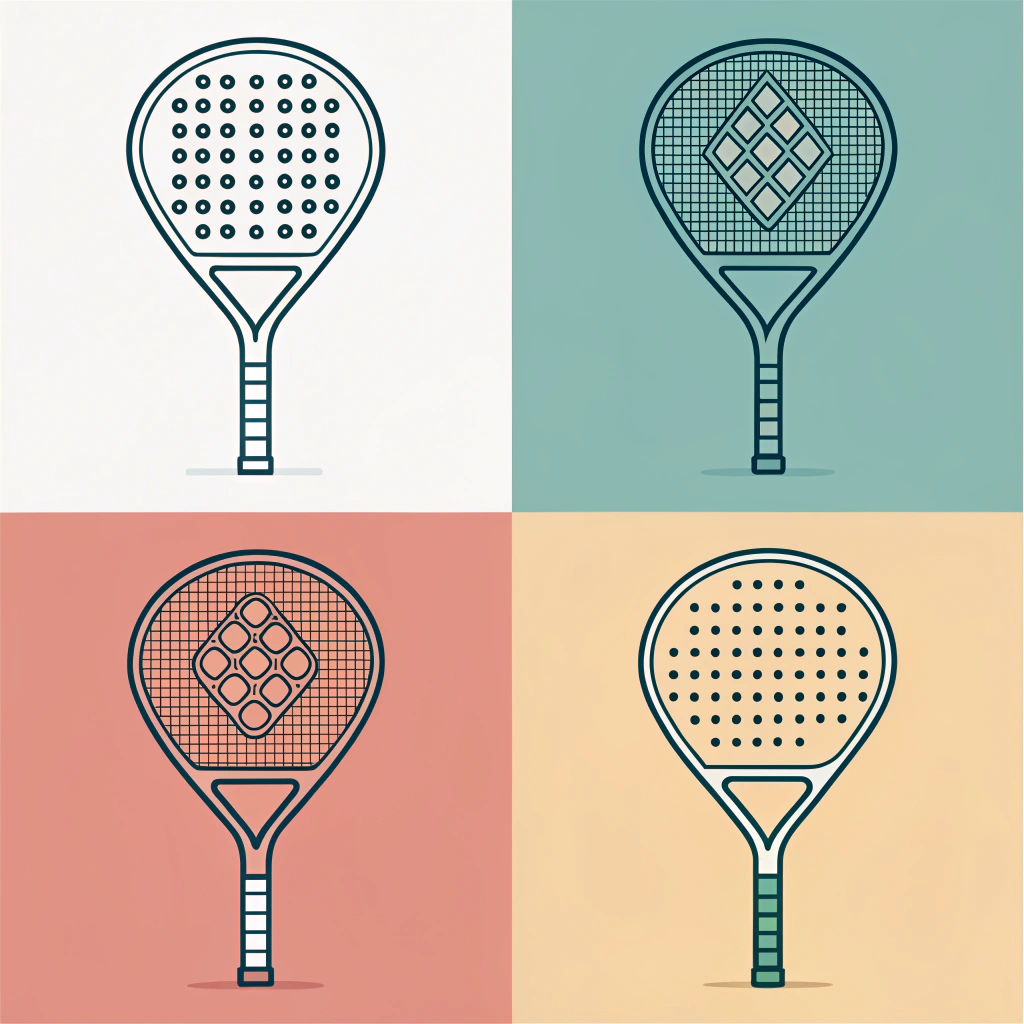 Simplified 2D comparison of four padel racket shapes in minimalist style